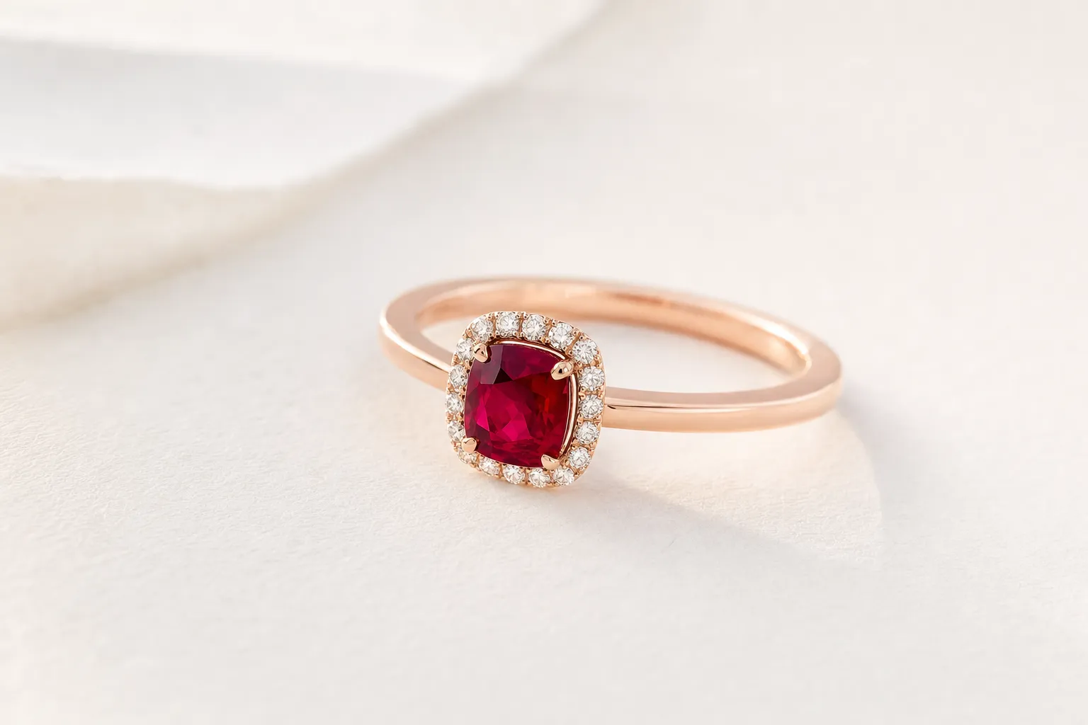 Rubin-Ring im Kissenschliff in Rosegold